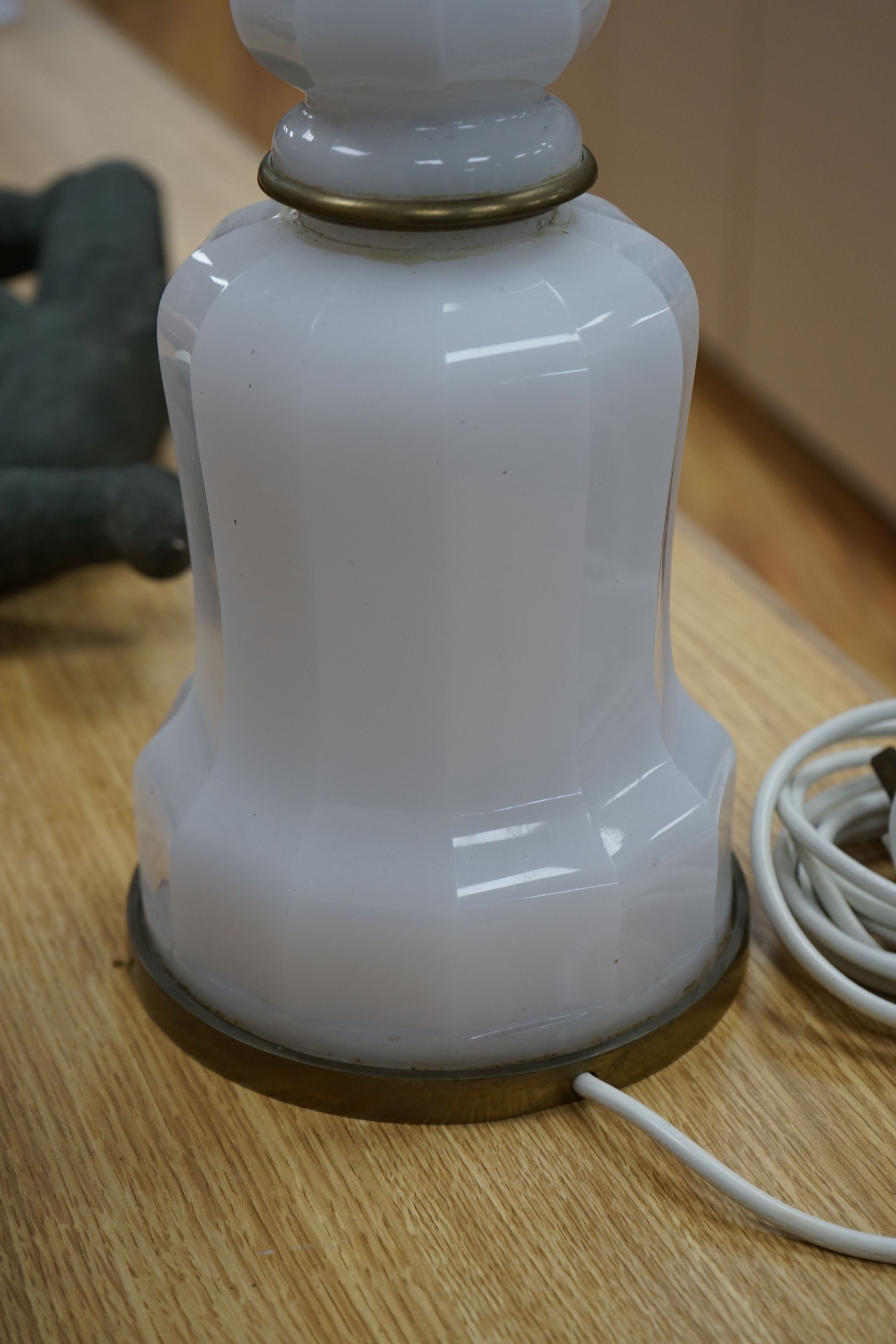 A 19th century French opaline glass lamp converted to electric 54cm